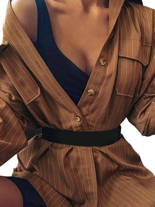 Women Striped Print Single Breasted Turn-down Collar Top Shirts Women Casual Long Sleeve Blouse Shirts Tops - Takalr