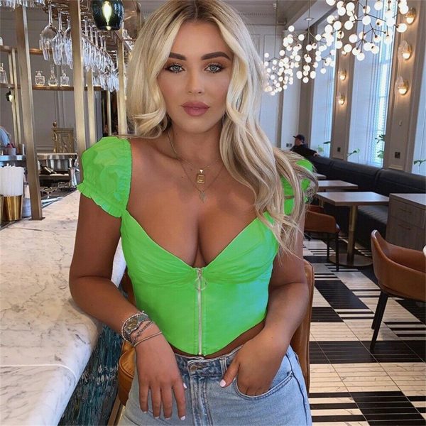 The Best Women Summer Beach Short Sleeve Ladies Blouse Shirt Slim Sexy Cami Crop Top Zip Up Slim Tank Top Streetwear Online - Takalr