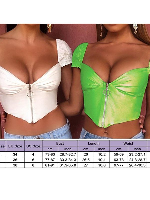 The Best Women Summer Beach Short Sleeve Ladies Blouse Shirt Slim Sexy Cami Crop Top Zip Up Slim Tank Top Streetwear Online - Takalr