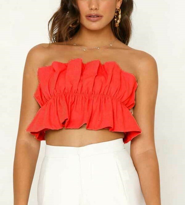 The Best Women Summer Beach Tank Top Ladies Casual Off Shoulder Ruffle Vest Sleeveless Solid Crop Tops Holiday Shirt Online - Takalr