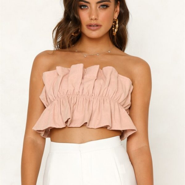 The Best Women Summer Beach Tank Top Ladies Casual Off Shoulder Ruffle Vest Sleeveless Solid Crop Tops Holiday Shirt Online - Takalr