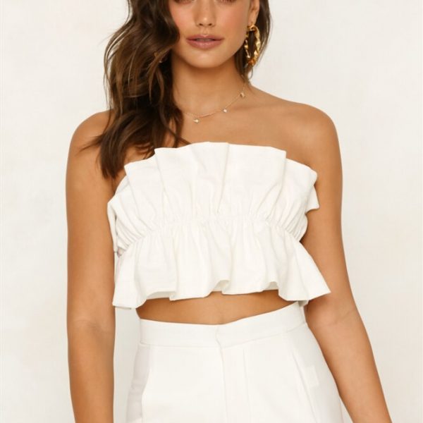 The Best Women Summer Beach Tank Top Ladies Casual Off Shoulder Ruffle Vest Sleeveless Solid Crop Tops Holiday Shirt Online - Takalr