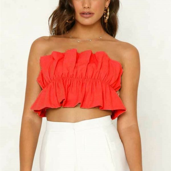 The Best Women Summer Beach Tank Top Ladies Casual Off Shoulder Ruffle Vest Sleeveless Solid Crop Tops Holiday Shirt Online - Takalr