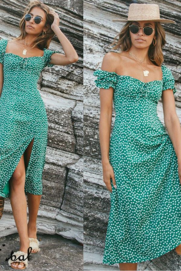 The Best Women Summer Bohemian Boho Short Sleeve High Waist Casual Dress Polka Dot Party Ladies Beach Sundress New Online - Takalr