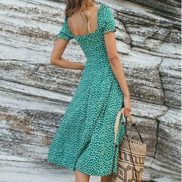 The Best Women Summer Bohemian Boho Short Sleeve High Waist Casual Dress Polka Dot Party Ladies Beach Sundress New Online - Takalr