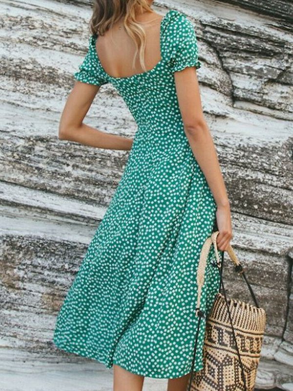 The Best Women Summer Bohemian Boho Short Sleeve High Waist Casual Dress Polka Dot Party Ladies Beach Sundress New Online - Takalr