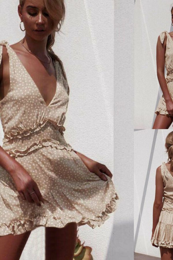 The Best Women Summer Boho Casual Sleeveless Sexy Ladies Deep V-Neck Falbala Party Casual Beach Mini Dress Sundress Online - Takalr