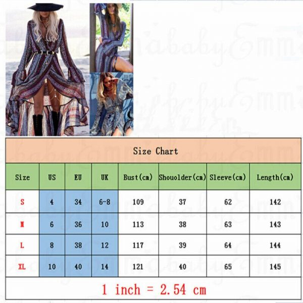 The Best Women Summer Boho Floral Long Maxi Dress Chiffon Ladies Long Sleeve V-Neck Party Beach Casual Dresses Sundress Online - Takalr