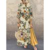 The Best Women Summer Boho Floral O Neck Long Sleeve Maxi Dress Ladies Casual Loose Dress Oversized Kaftan Beach Sundress Online - Takalr