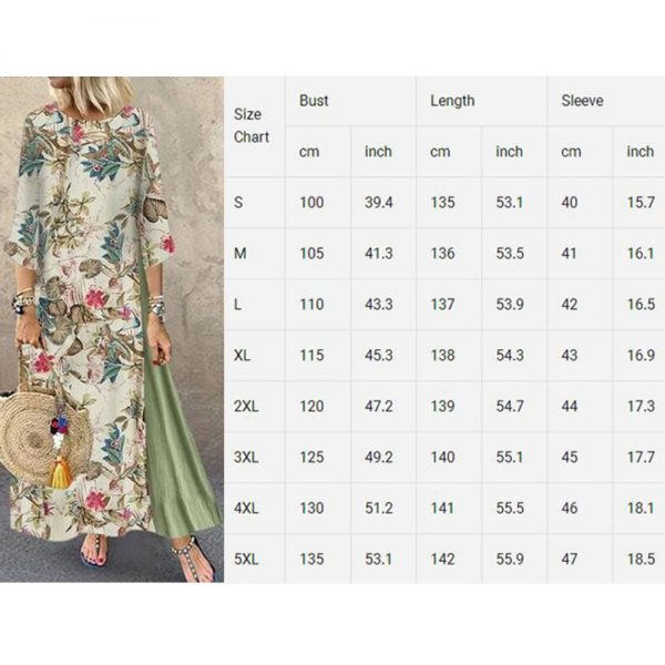 The Best Women Summer Boho Floral O Neck Long Sleeve Maxi Dress Ladies Casual Loose Dress Oversized Kaftan Beach Sundress Online - Takalr