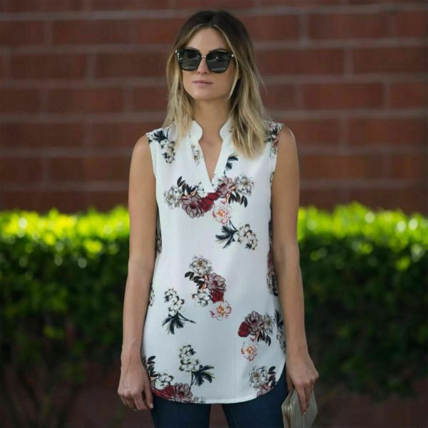 The Best Women Summer Boho Floral Vest Shirt Fashion Ladies Casual Chiffon Sleeveless Loose Shirt Blouse Female Tops Online - Takalr