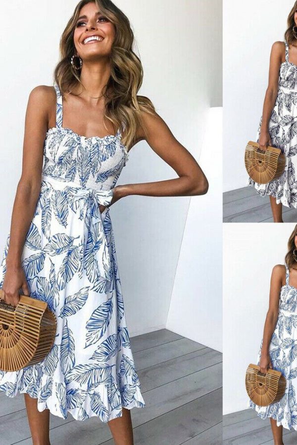 The Best Women Summer Boho Party Dress Ladies Sleeveless High Waist Holiday Beach Casual Floral Swing Long Sundress Online - Takalr