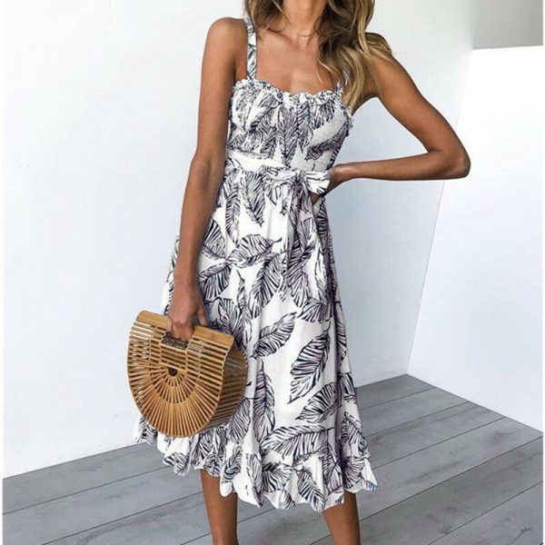 The Best Women Summer Boho Party Dress Ladies Sleeveless High Waist Holiday Beach Casual Floral Swing Long Sundress Online - Takalr