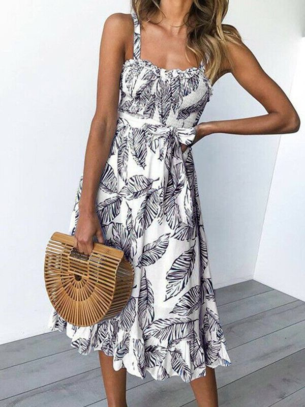 The Best Women Summer Boho Party Dress Ladies Sleeveless High Waist Holiday Beach Casual Floral Swing Long Sundress Online - Takalr