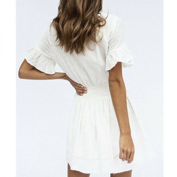 The Best Women Summer Boho Ruffle Short Mini Dress Female Short Sleeve V Neck Casual Beach Party Holiday Sundress Summer Clothes Online - Takalr