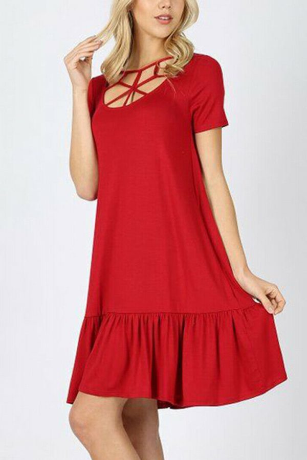 The Best Women Summer Boho Short Sleeve Mini Dress Ladies Party Beach Solid Casual Round Neck Pocket Dress Sundress Online - Takalr