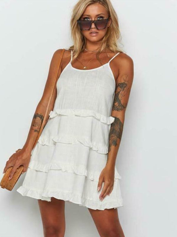 The Best Women Summer Boho Sleeveless Dress Ladies Casual Party Summer Holiday Beach Ruffle A-Line Short Mini Dress Sundress Online - Takalr