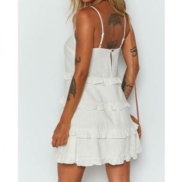 The Best Women Summer Boho Sleeveless Dress Ladies Casual Party Summer Holiday Beach Ruffle A-Line Short Mini Dress Sundress Online - Takalr