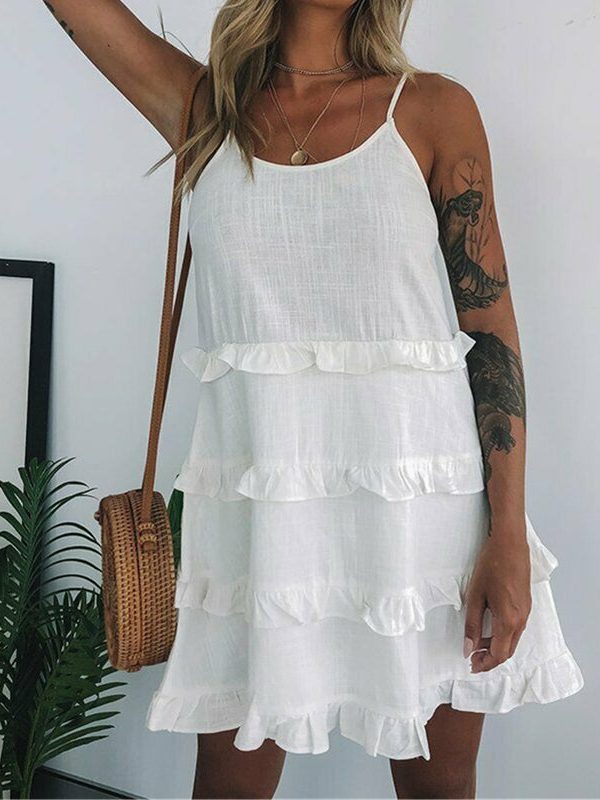 The Best Women Summer Boho Sleeveless Dress Ladies Casual Party Summer Holiday Beach Ruffle A-Line Short Mini Dress Sundress Online - Takalr