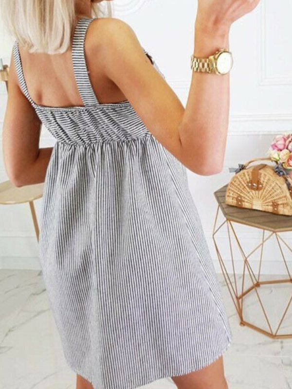 The Best Women Summer Boho Stripe Sleeveless Short Mini Dress Ladies High Waist Party Beach Casual Loose Dresses Sundress Online - Takalr