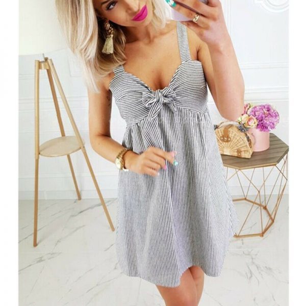 The Best Women Summer Boho Stripe Sleeveless Short Mini Dress Ladies High Waist Party Beach Casual Loose Dresses Sundress Online - Takalr