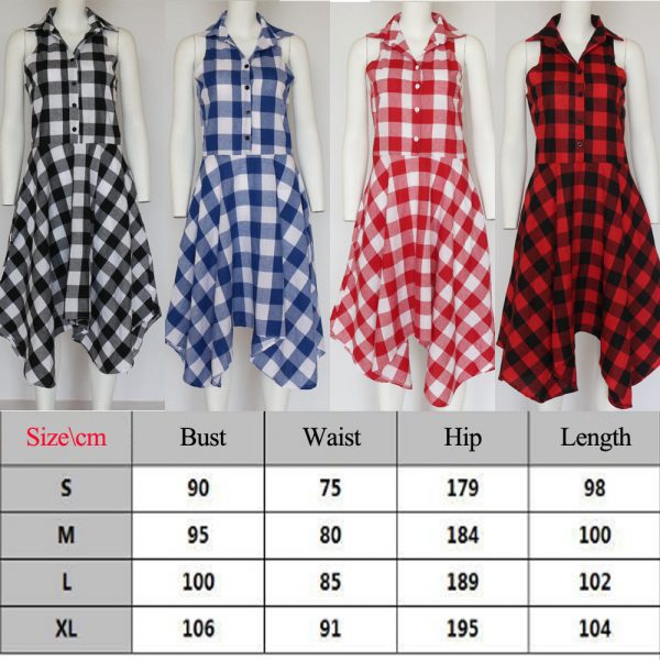 The Best Women Summer Casual Dress OL Ladies Sleeveless Plaid Shirt Dress Elegant Women Party Pleated Irregular Dress Lady Clothes Online - Takalr