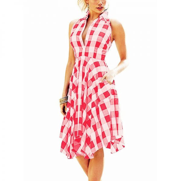 The Best Women Summer Casual Dress OL Ladies Sleeveless Plaid Shirt Dress Elegant Women Party Pleated Irregular Dress Lady Clothes Online - Takalr