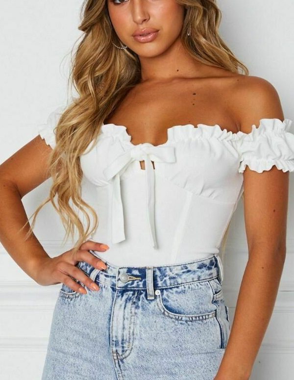 The Best Women Summer Casual Off Shoulder Ruffles Trim V Neck Bowknot Tank Dot Print Vest Puff Sleeve Sleeveless Crop Tops Tee Online - Takalr