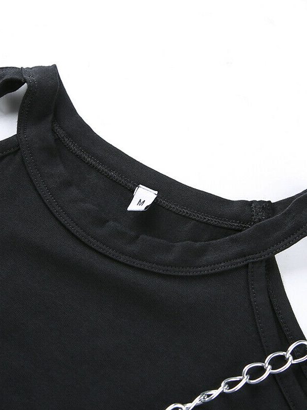 The Best Women Summer Casual Off Shoulder Tank Top Blouse Short Sleeve Crew Neck Chain Slim Fit Stretch Crop Tops Online - Takalr