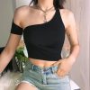 The Best Women Summer Casual One Shoulder Crop Top Short Sleeve Slim Irregular Vest Tank Tops Camisole Blouse Clubwear Tee Online - Takalr