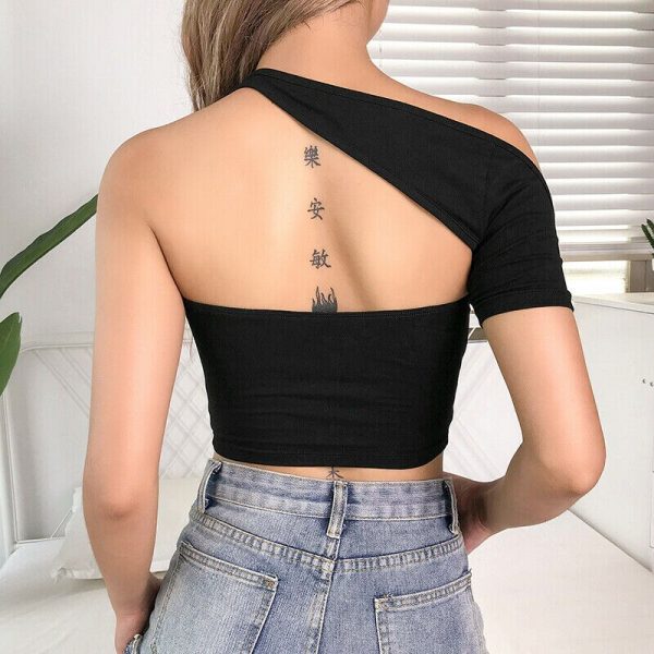 The Best Women Summer Casual One Shoulder Crop Top Short Sleeve Slim Irregular Vest Tank Tops Camisole Blouse Clubwear Tee Online - Takalr