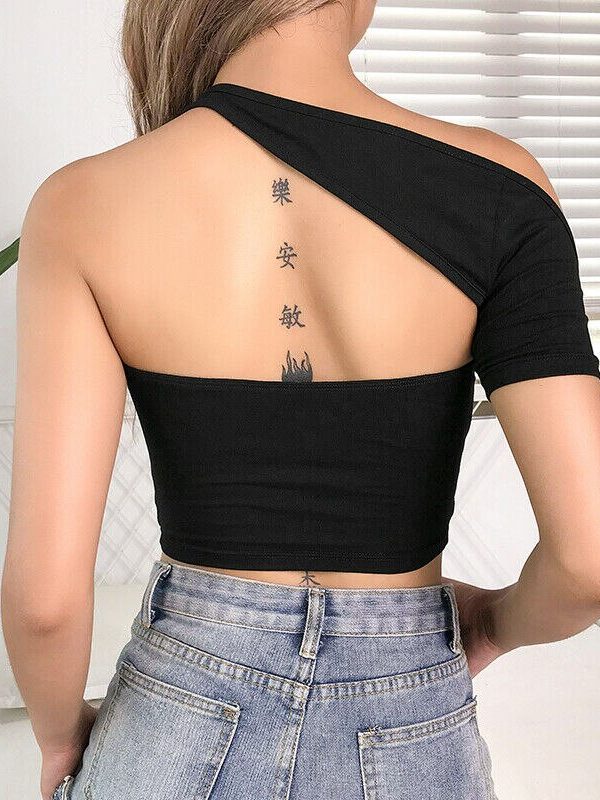 The Best Women Summer Casual One Shoulder Crop Top Short Sleeve Slim Irregular Vest Tank Tops Camisole Blouse Clubwear Tee Online - Takalr