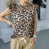 Women Summer Clothes Casual Round Neck Leopard Printed Sleeveless Women Tshirt Summer Tops and Shirt - Takalr