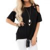 Women Summer Clothes Casual of  Shoulder Hollow Out Butterfly Sleeve Women Blouse Summer Women Tops and Shirt - Takalr