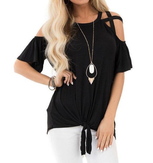 Women Summer Clothes Casual of  Shoulder Hollow Out Butterfly Sleeve Women Blouse Summer Women Tops and Shirt - Takalr