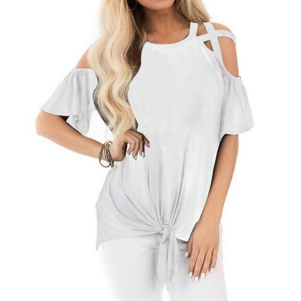 Women Summer Clothes Casual of  Shoulder Hollow Out Butterfly Sleeve Women Blouse Summer Women Tops and Shirt - Takalr