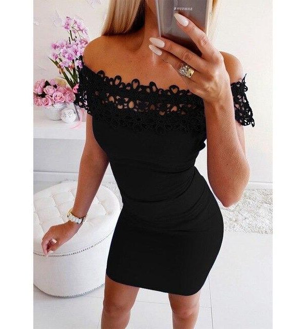 Women Summer Clothes Sexy Lace Bodycon Party Club Mini Dress Elegant Ladies Off Shoulder Slash Neck Tunic Wrap Dresses Sundress - Takalr