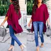 The Best Women Summer Elegant Irregular V-Neck Chiffon Blouses soft Tunic Casual Solid breathable Half batwing sleeve Top Shirts Online - Takalr