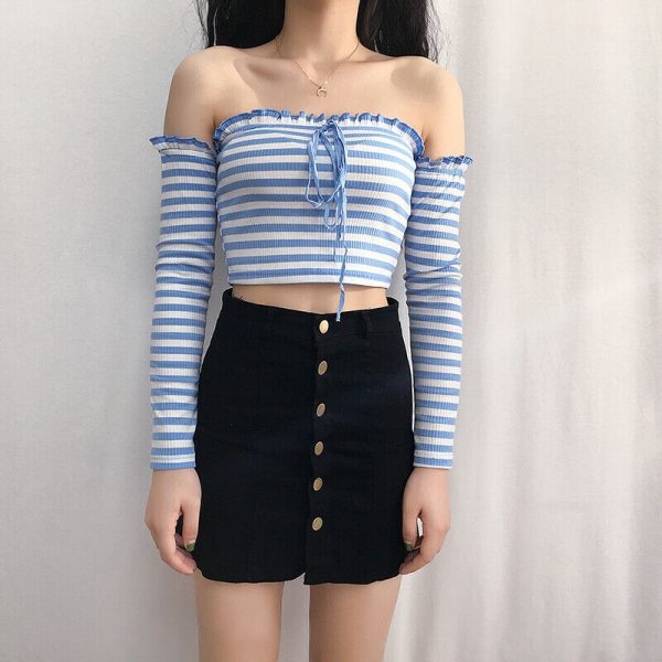 The Best Women Summer Fashion Striped Casual Off Shoulder Tank Top Vest Blouse Ladies Casual Crop Top Shirt Holiday Beach Shirts Online - Takalr