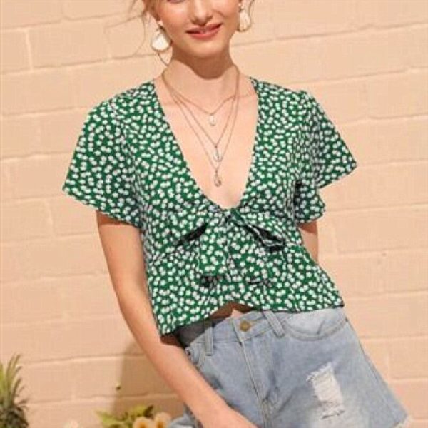 The Best Women Summer Floral Short Sleeve Low-cut Top Shirt 2019 New Fashion Ladies Casual Top Blouse Beach Holiday Clothing Online - Takalr