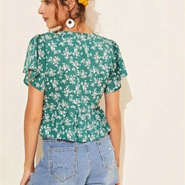 The Best Women Summer Floral Short Sleeve Low-cut Top Shirt 2019 New Fashion Ladies Casual Top Blouse Beach Holiday Clothing Online - Takalr