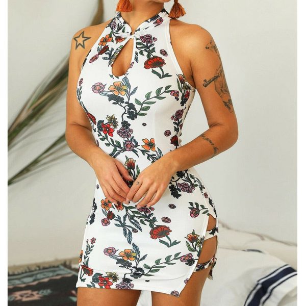 The Best Women Summer Floral Sleeveless Bodycon Dress Ladies Sexy Bandage Slim Fit Party Cocktail Short Mini Casual Dress Online - Takalr