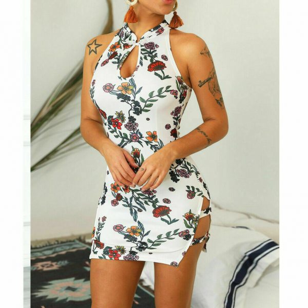 The Best Women Summer Floral Sleeveless Bodycon Dress Ladies Sexy Bandage Slim Fit Party Cocktail Short Mini Casual Dress Online - Takalr