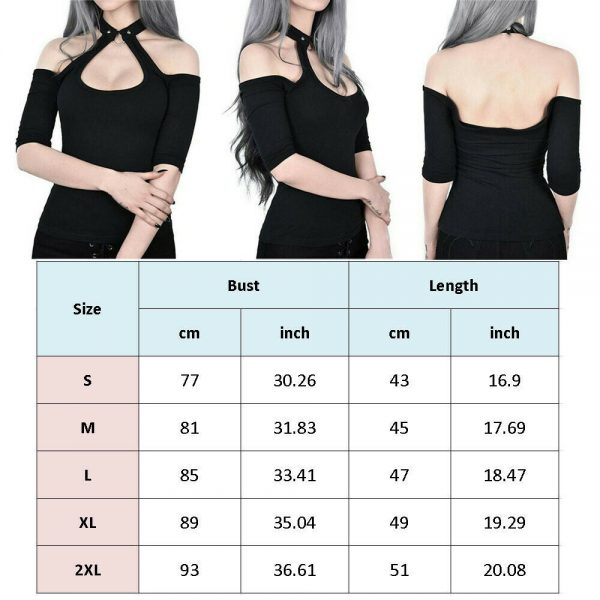 The Best Women Summer Gothic Tops Ladies Casual Off Shoulder Halter Neck Slim Chain Punk Crop Vest Tops Hot Online - Takalr