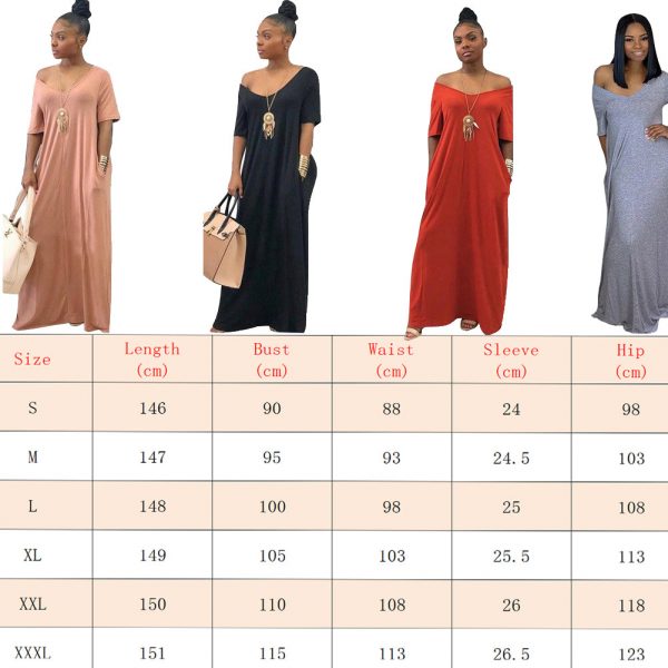 The Best Women Summer Holiday Short Sleeve Baggy Off Shoulder Kaftan Maxi Oversized Dress Solid Casual Pocket Sundress Online - Takalr