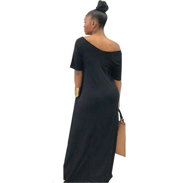 The Best Women Summer Holiday Short Sleeve Baggy Off Shoulder Kaftan Maxi Oversized Dress Solid Casual Pocket Sundress Online - Takalr