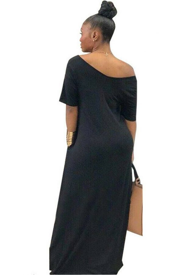 The Best Women Summer Holiday Short Sleeve Baggy Off Shoulder Kaftan Maxi Oversized Dress Solid Casual Pocket Sundress Online - Takalr