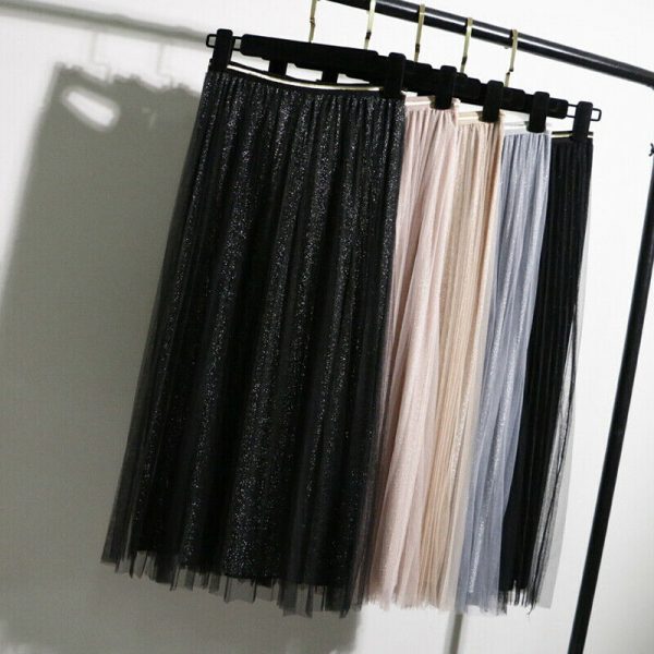 The Best Women Summer Lace Pleated Skirt OL Ladies Fashion Elastic Waist Knee Length Solid Casual Long Swing Skirt Hot Online - Takalr