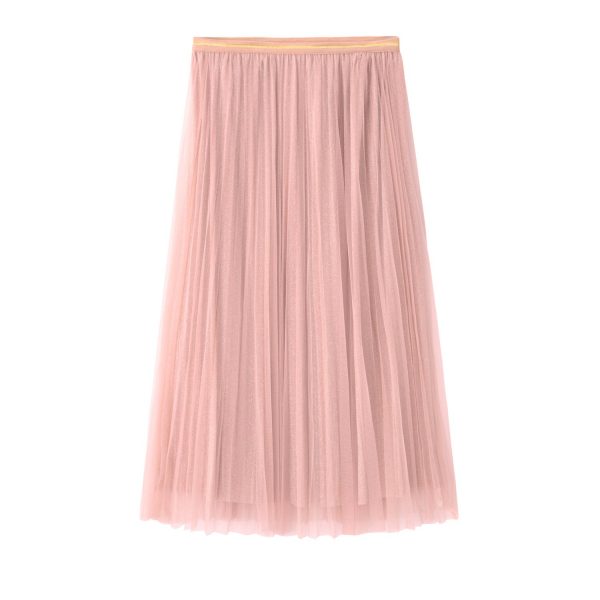 The Best Women Summer Lace Pleated Skirt OL Ladies Fashion Elastic Waist Knee Length Solid Casual Long Swing Skirt Hot Online - Takalr