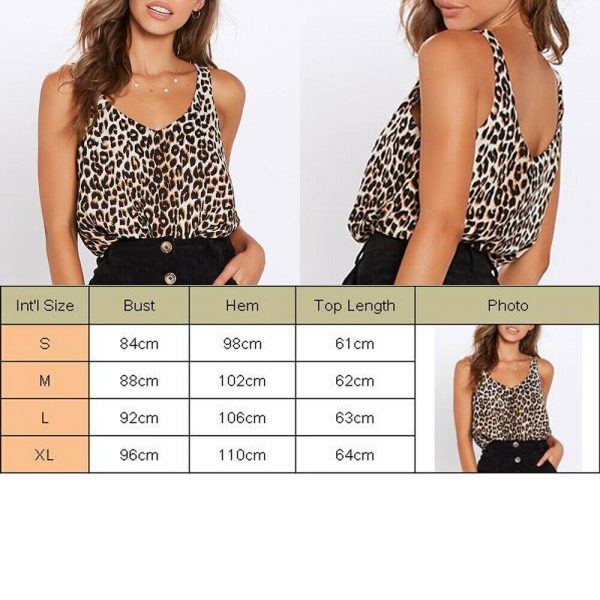 The Best Women Summer Leopard Vest Fashion Ladies Sleeveless Camisole Holiday Daily Casual V-Neck Tank Top Blouse Online - Takalr